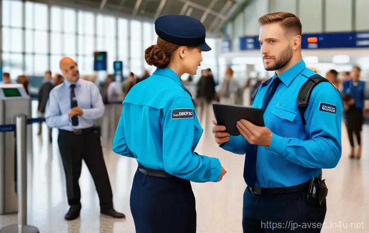 항공보안관리사 실무 훈련 기법 - **"An immersive VR training session for airport security personnel. A male and a female security off...