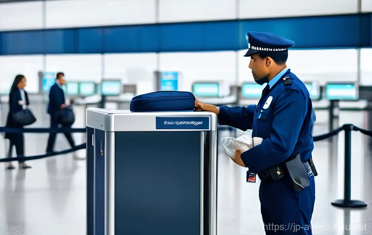 항공보안관리사와 국제 공항 관리 - **Prompt 1: Vigilant Airport Security Professional at a Modern Checkpoint**
    "A highly detailed, ...