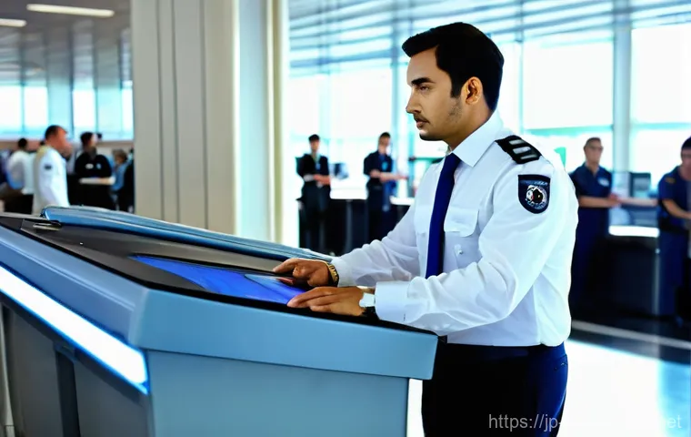 항공보안관리사 면접 대비 방법 - **Aviation Security Manager in Action:** A focused and composed male aviation security manager in hi...