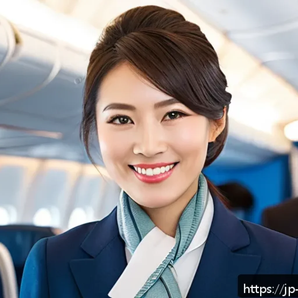항공보안관리사와 승객 대면 서비스 - A professional female airline flight attendant in a modern uniform with a neat hairstyle, wearing a ...