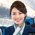 항공보안관리사와 승객 대면 서비스 - A professional female airline flight attendant in a modern uniform with a neat hairstyle, wearing a ...